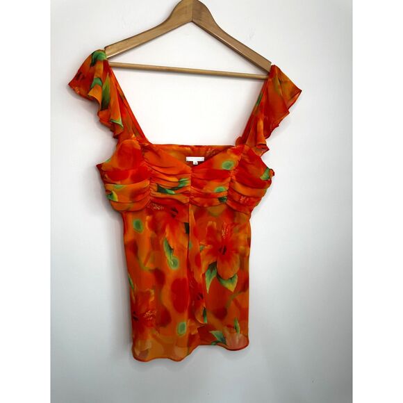 Escada Vintage Orange Flowy Floral Blouse Size 6 - Picture 1 of 9